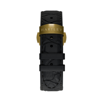 BLACK CROCODILE EMBOSSED LEATHER STRAP WITH GOLD BUCKLE