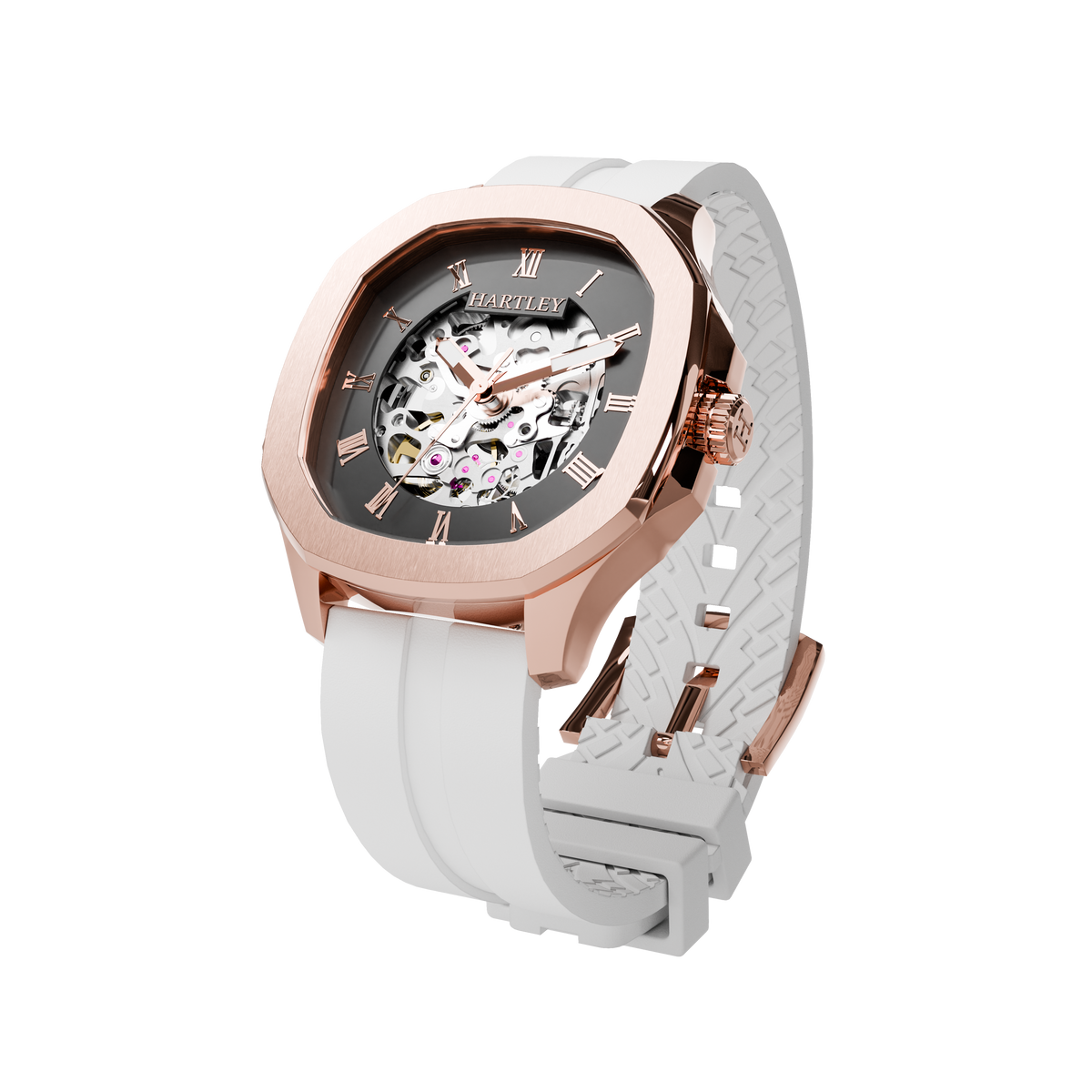 HARTLEY LEGACY ROSE GOLD WHITE SILICONE ANGLED VIEW