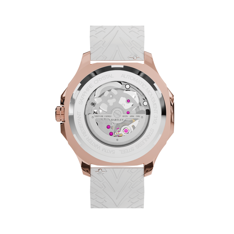 HARTLEY LEGACY ROSE GOLD WHITE SILICONE BACK VIEW